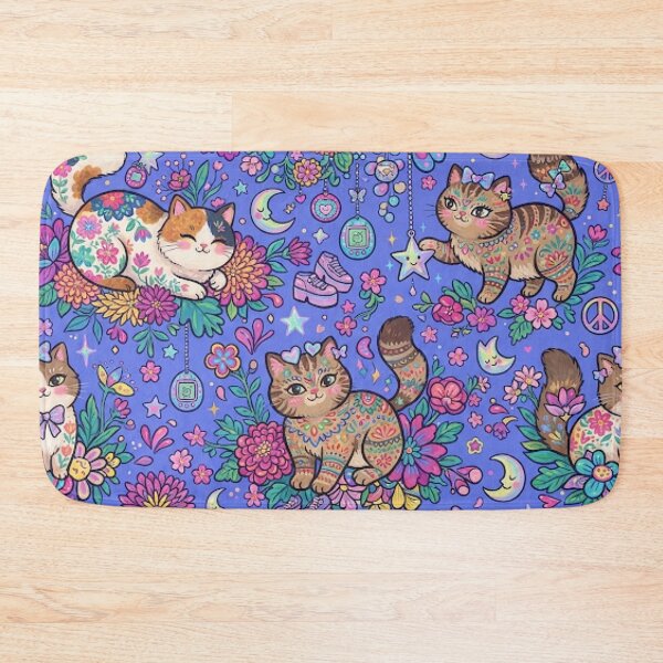 Item preview, Whimsical Cute Cats Floral Seamless Pattern designed and sold by Iampoji.