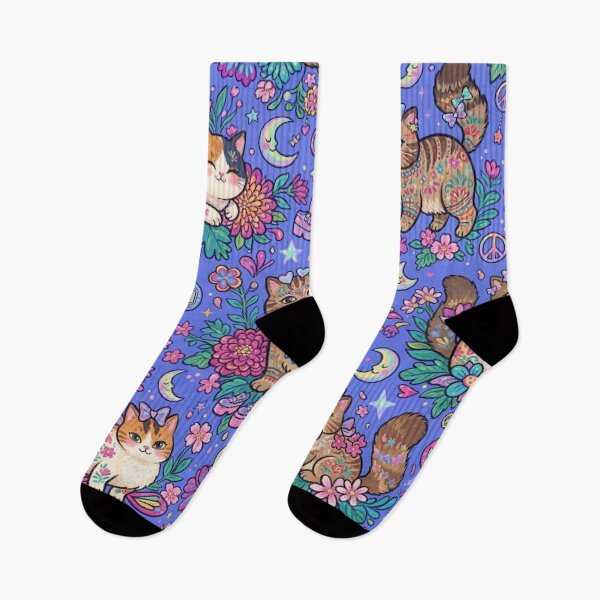 Item preview, Whimsical Cute Cats Floral Seamless Pattern designed and sold by Iampoji.