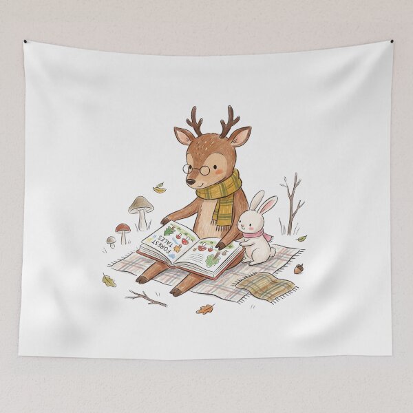 Item preview, Cute Deer and Bunny Reading Forest Tales Book designed and sold by TaiwanMemory.