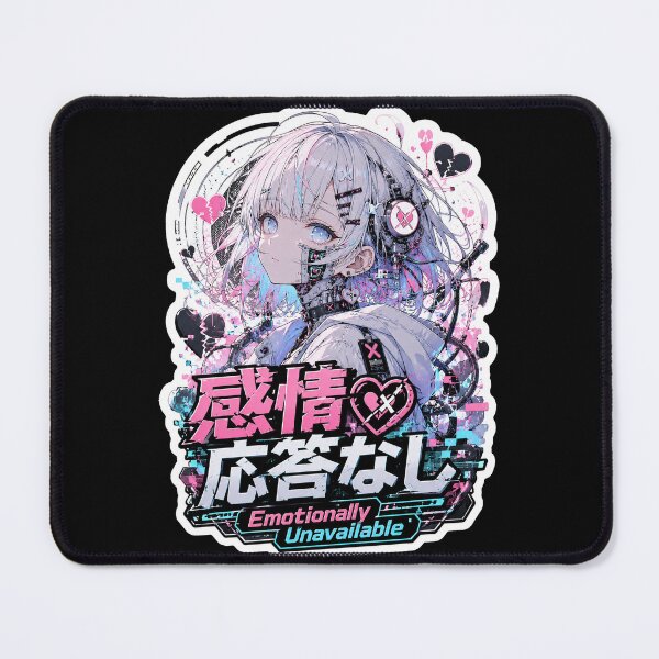 Item preview, Emotionally Unavailable Japanese Cyberpunk Girl Art (感情応答なし) - Pink Blue Broken Heart Design designed and sold by Japan-kanji-ya.
