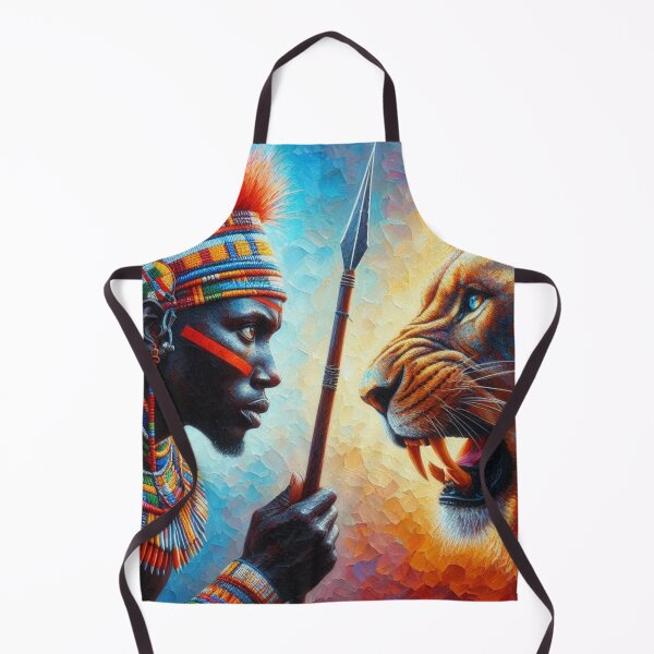 Item preview, Warrior & Lion | African Tribal Warrior Art | Courage, Strength & Fearless Spirit | Vibrant Cultural Wall Art designed and sold by SOSCHISTUDIO.