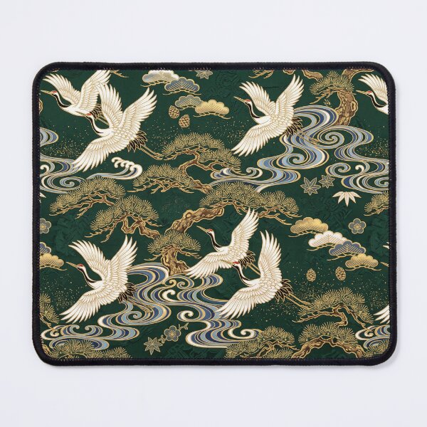 Item preview, Traditional Japanese Crane & Pine Tree Pattern - Emerald Green & Gold designed and sold by ArtfulAlchemy1.