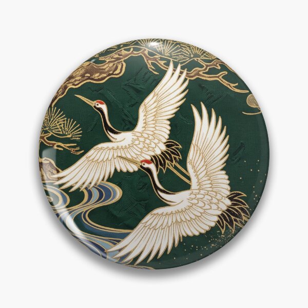 Item preview, Traditional Japanese Crane & Pine Tree Pattern - Emerald Green & Gold designed and sold by ArtfulAlchemy1.