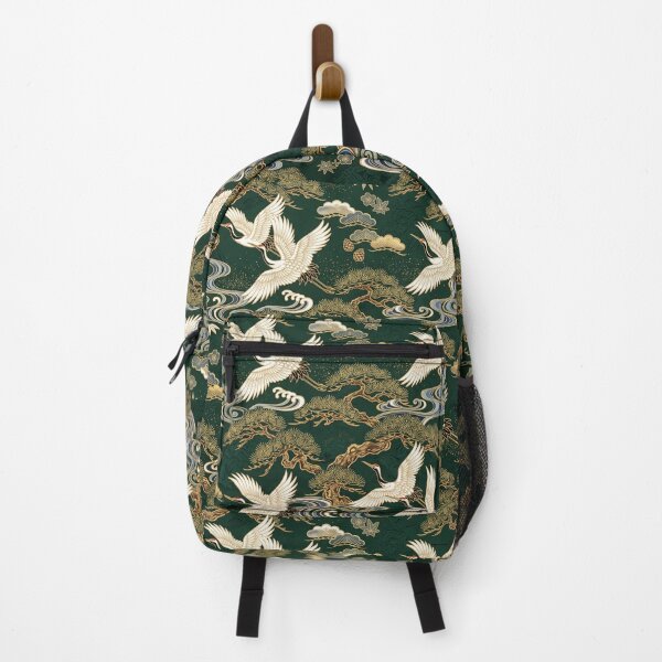 Item preview, Traditional Japanese Crane & Pine Tree Pattern - Emerald Green & Gold designed and sold by ArtfulAlchemy1.