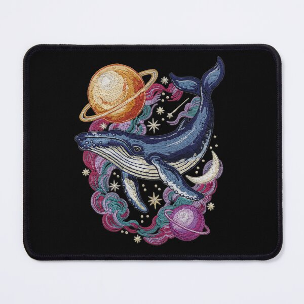Item preview, Cosmic Embroidered Whale with Saturn – Celestial Space Ocean Wildlife Art designed and sold by PatsiRose.
