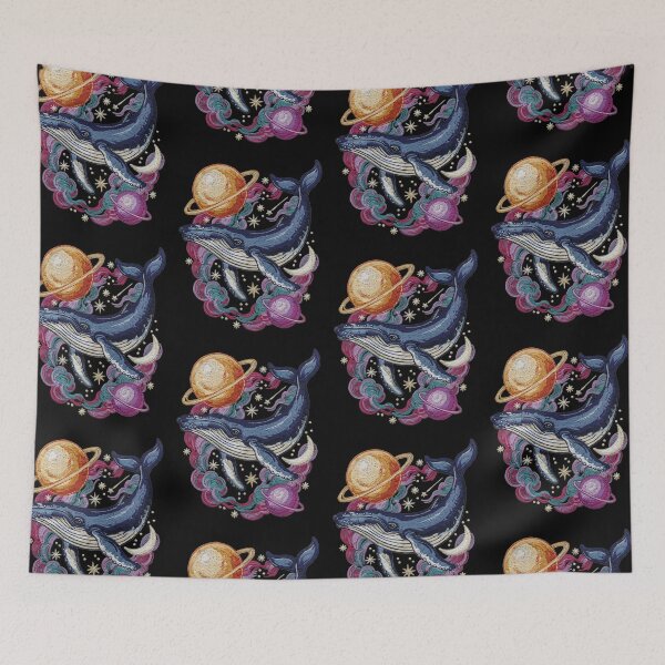 Item preview, Cosmic Embroidered Whale with Saturn – Celestial Space Ocean Wildlife Art designed and sold by PatsiRose.