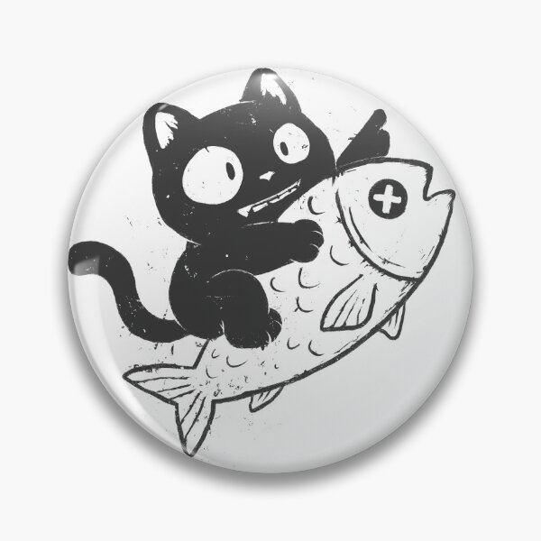 Item preview, Cute Black Cat Riding Fish – Ride of a Lifetime designed and sold by Cute & Funny Hand-Drawn Prints | Happy Doodle Friends Shop.