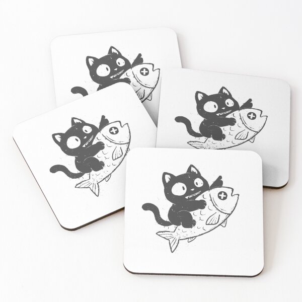 Item preview, Cute Black Cat Riding Fish – Ride of a Lifetime designed and sold by Cute & Funny Hand-Drawn Prints | Happy Doodle Friends Shop.