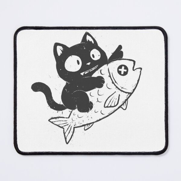 Item preview, Cute Black Cat Riding Fish – Ride of a Lifetime designed and sold by Cute & Funny Hand-Drawn Prints | Happy Doodle Friends Shop.