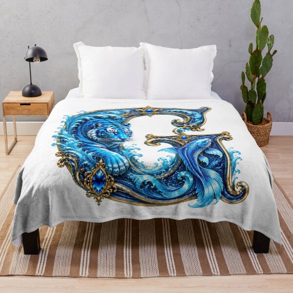 Item preview, Aqua Zodiac Guardian White Tiger-Pisces Letter G designed and sold by BlissBlvdShop.