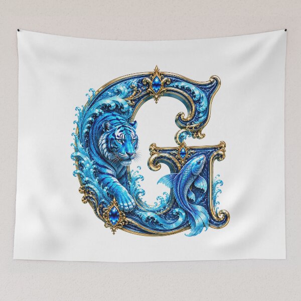 Item preview, Aqua Zodiac Guardian White Tiger-Pisces Letter G designed and sold by BlissBlvdShop.