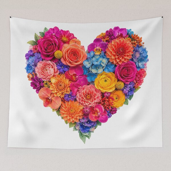 Item preview, Colorful Flower Heart Bouquet Floral Art designed and sold by Aureva Arts Shop.