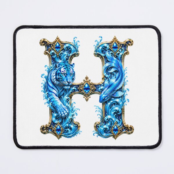 Item preview, Aqua Zodiac Guardian White Tiger-Pisces Letter H designed and sold by BlissBlvdShop.