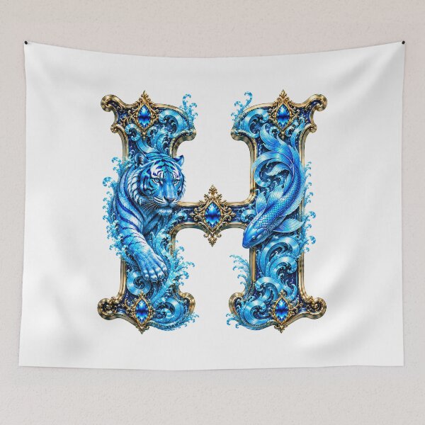 Item preview, Aqua Zodiac Guardian White Tiger-Pisces Letter H designed and sold by BlissBlvdShop.