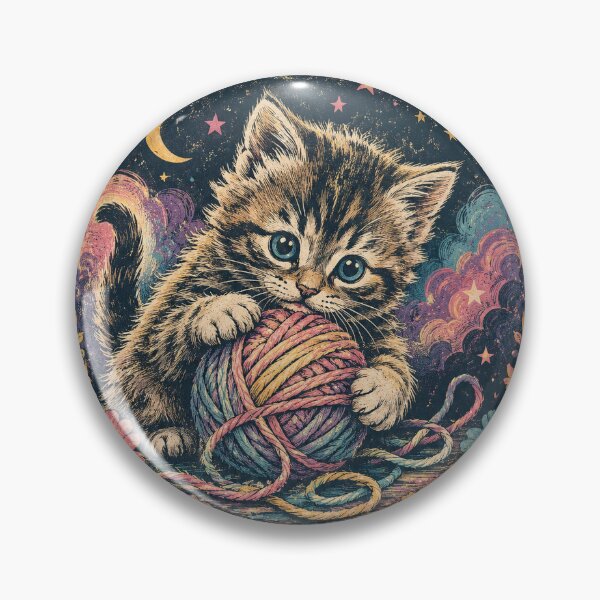 Item preview, Playful Kitten & Rainbow Yarn - Vintage 90s Cat Graphic Tee designed and sold by VHSmeow.