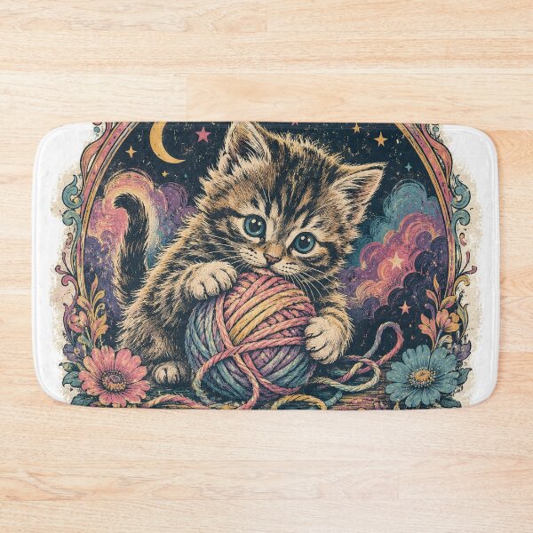 Item preview, Playful Kitten & Rainbow Yarn - Vintage 90s Cat Graphic Tee designed and sold by VHSmeow.