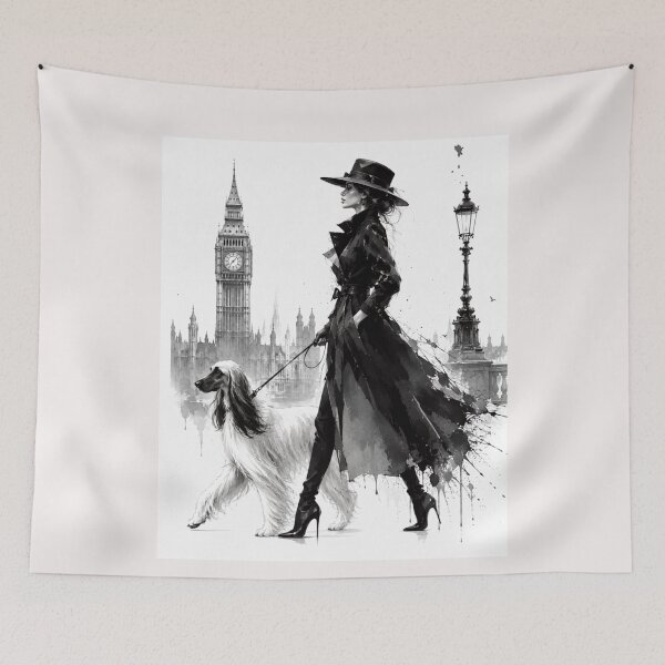 Item preview, Elegant Lady & Afghan Hound – Luxury Fashion Watercolor Art. London. designed and sold by NewtBoo.