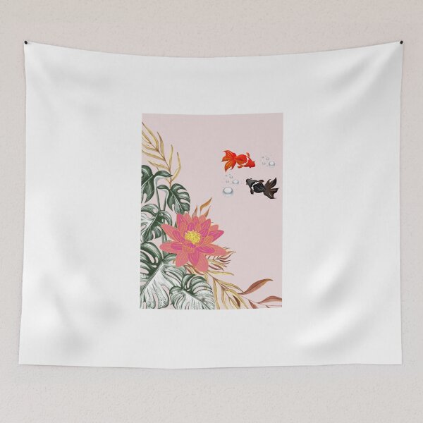 Item preview, Japanese Koi Fish and Pink Water Lily Botanical Art designed and sold by LabPixelPulse.