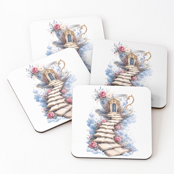 Item preview, Whimsical Teacup House and Book Staircase Pride and Prejudice Art designed and sold by Fenay Designs.