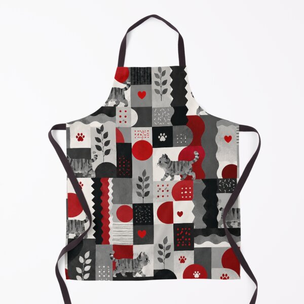 Item preview, Gray Tabby Cat Modern Geometric Pattern Red Black White designed and sold by Mindworx21.