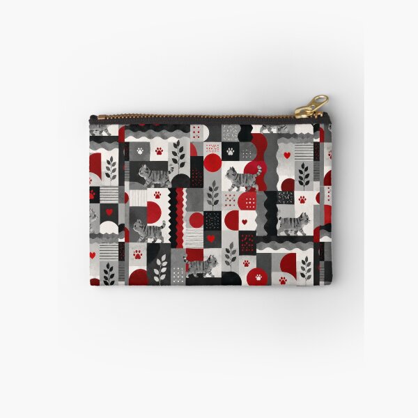 Item preview, Gray Tabby Cat Modern Geometric Pattern Red Black White designed and sold by Mindworx21.