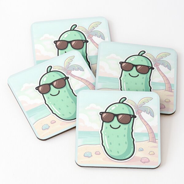 Item preview, Cute Sticker Style Pickle on Beach - Funny Dill With It Summer Sunglasses designed and sold by Basma Designs | Retro, Kawaii Shirts & Stickers.