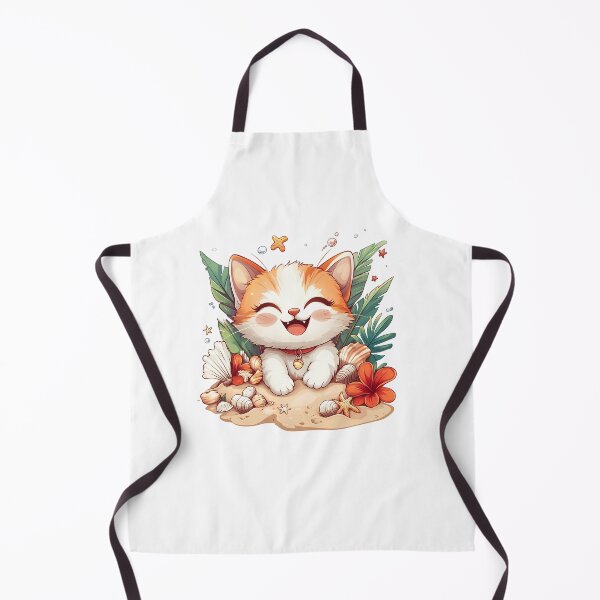 Item preview, Cute Kawaii Beach Kitten – Smiling Cat with Seashells & Tropical Flowers Summer Cartoon Illustration designed and sold by Windy-market.