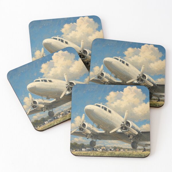 Item preview, Vintage Twin-Engine Propeller Airliner Landing Illustration designed and sold by EMaviation_.