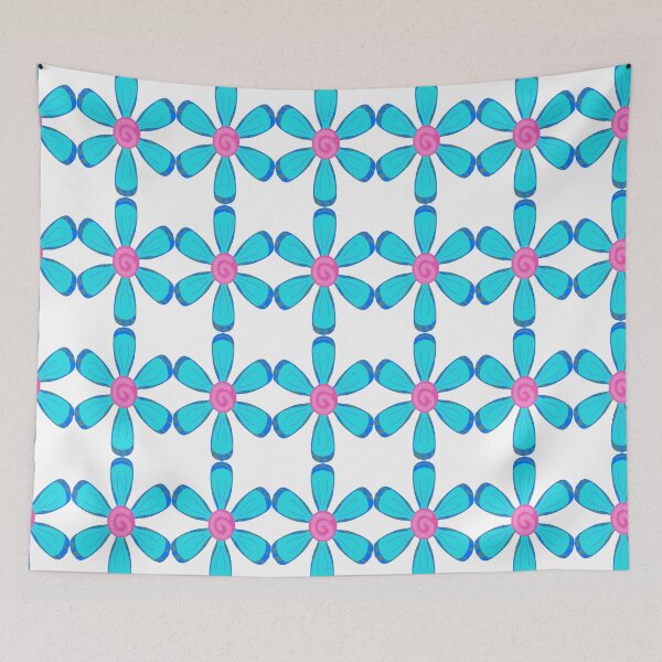 Item preview, Turquoise Blue Pink Floral Pattern Seamless Border designed and sold by MigWhimsy.