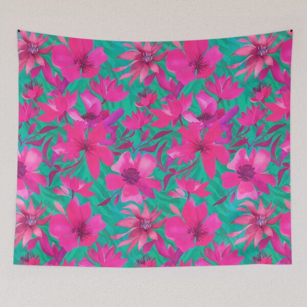 Item preview, Bold Tropical Blooms Jungle Reverie Pink Turquoise designed and sold by artsandsoul.