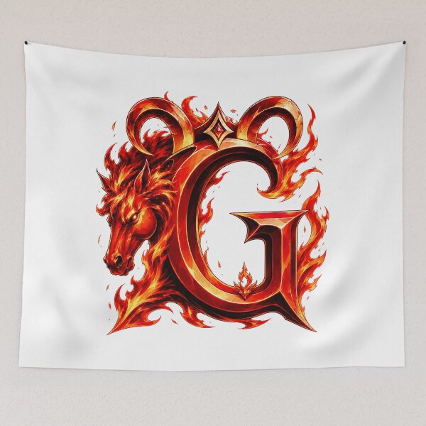 Item preview, Aries Emberstallion Flameglyph Letter G designed and sold by BlissBlvdShop.