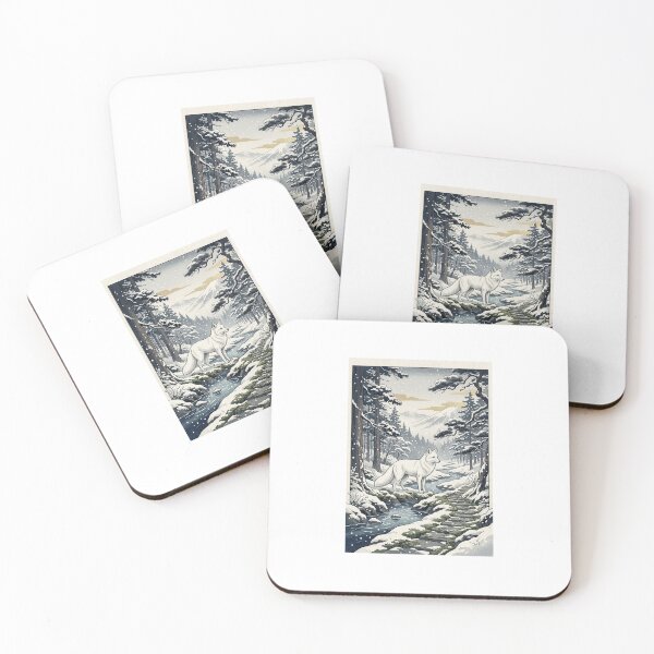 Item preview, Japanese Wall Art – Fox and Falling Snow, Ukiyo-e Winter Landscape Poster, Japandi Decor, White Fox Art Print designed and sold by Sakura-Yudouhu.