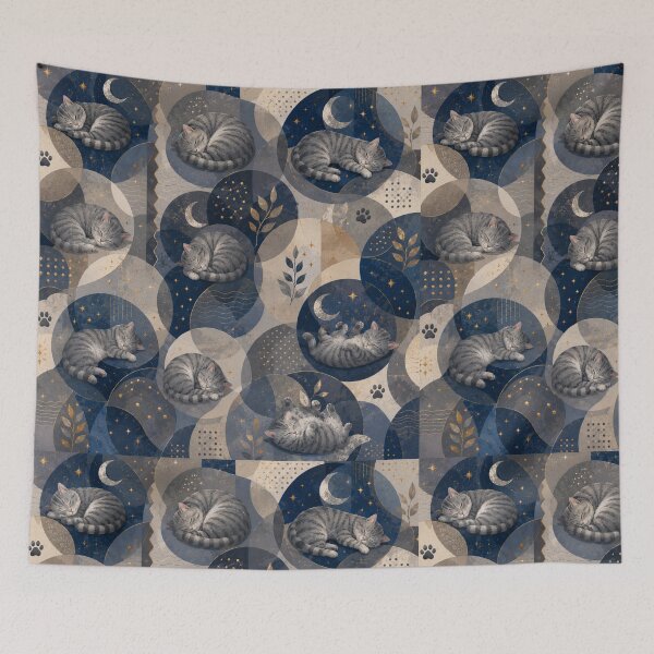 Item preview, Sleeping Gray Tabby Cat Transparent Circle Pattern designed and sold by Mindworx21.