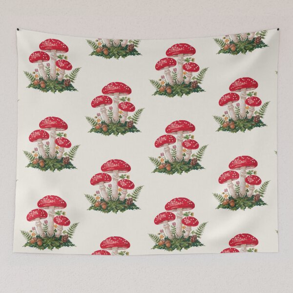 Item preview, Embroidered Fly Agaric Mushrooms – Cottagecore Forest Botanical Nature Art designed and sold by PatsiRose.