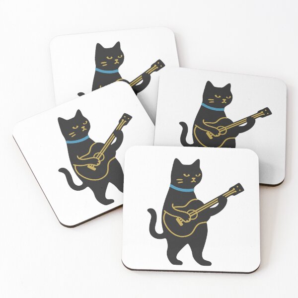 Item preview, Minimalist Japanese Black Cat Playing Guitar designed and sold by リクイペル.