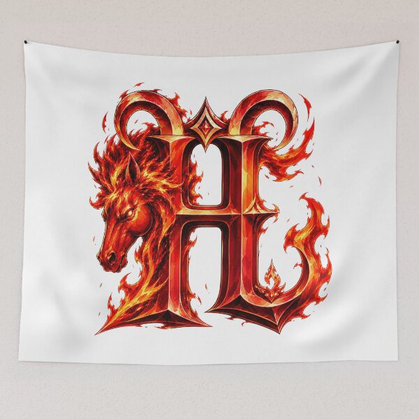 Item preview, Aries Emberstallion Flameglyph Letter H designed and sold by BlissBlvdShop.