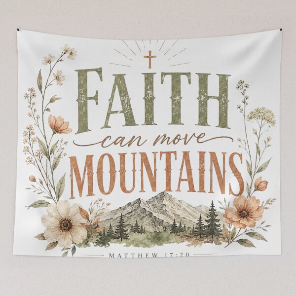 Item preview, Faith Can Move Mountains Christian Bible Verse Floral Design designed and sold by Omanut Studio — By Ashwin..