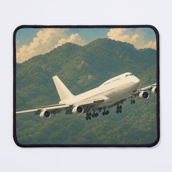 Item preview, Wide-Body Four-Engine Passenger Airplane Flying Over Tropical Mountains Illustration designed and sold by EMaviation_.