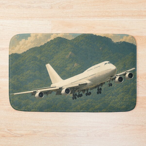Item preview, Wide-Body Four-Engine Passenger Airplane Flying Over Tropical Mountains Illustration designed and sold by EMaviation_.
