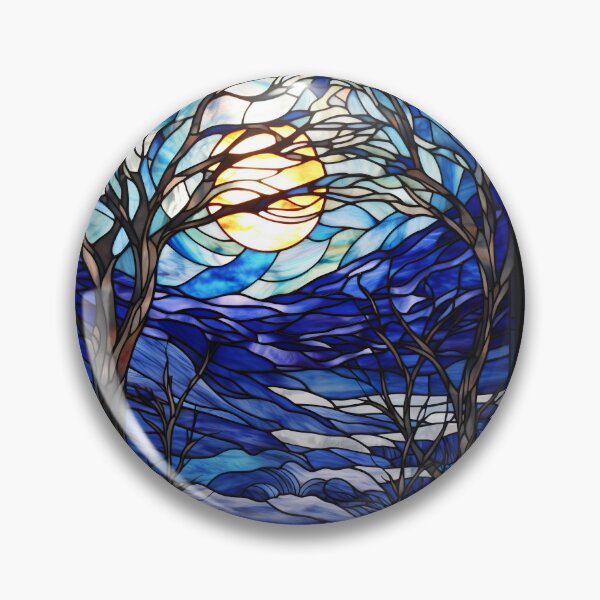 Item preview, Stained Glass Winter Landscape with Full Moon designed and sold by pinkal.