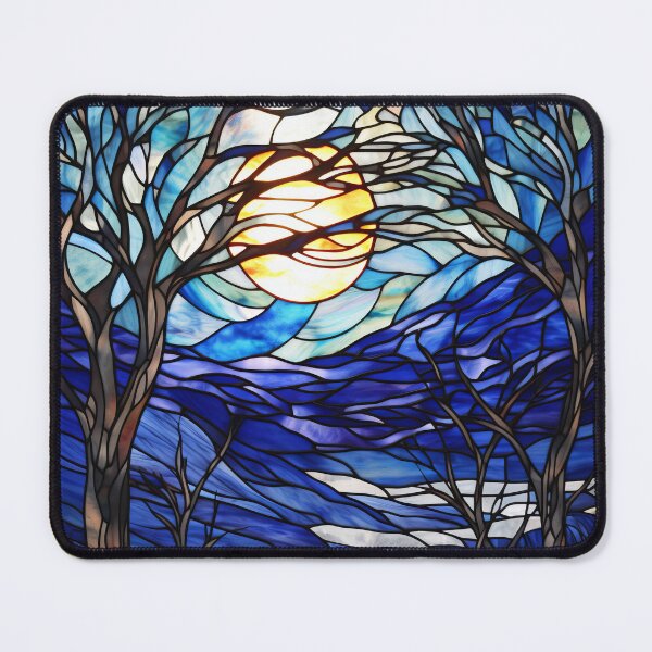 Item preview, Stained Glass Winter Landscape with Full Moon designed and sold by pinkal.