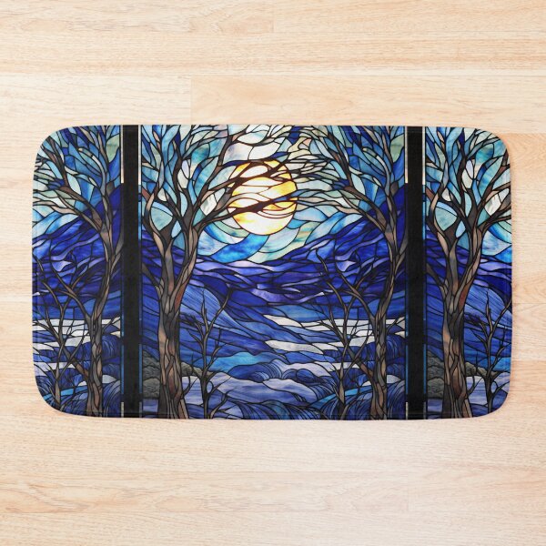 Item preview, Stained Glass Winter Landscape with Full Moon designed and sold by pinkal.