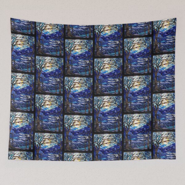 Item preview, Stained Glass Winter Landscape with Full Moon designed and sold by pinkal.