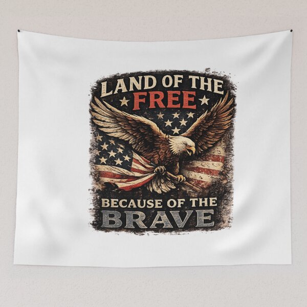 Item preview, Land of the Free Because of the Brave Vintage Bald Eagle Patriotic T-Shirt designed and sold by mariolasworld.