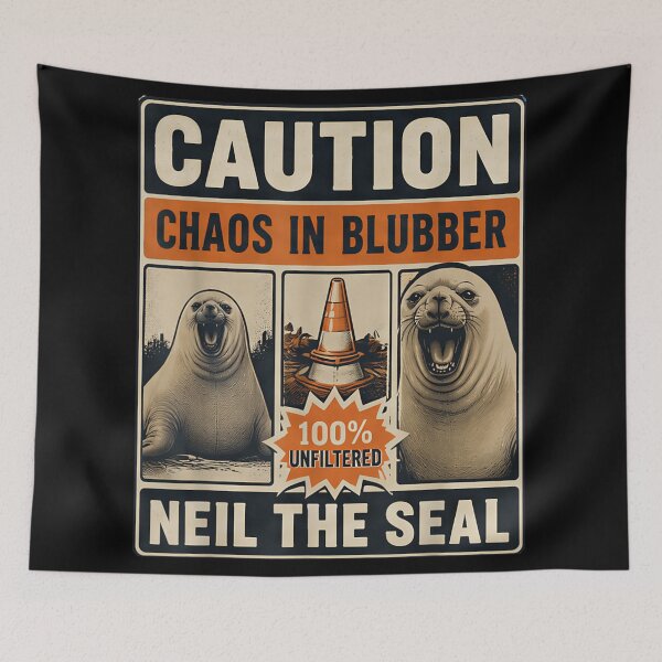 Item preview, Vintage Retro Caution Chaos In Blubber Neil The Seal Traffic Cone Poster Design designed and sold by DaphoLatara.