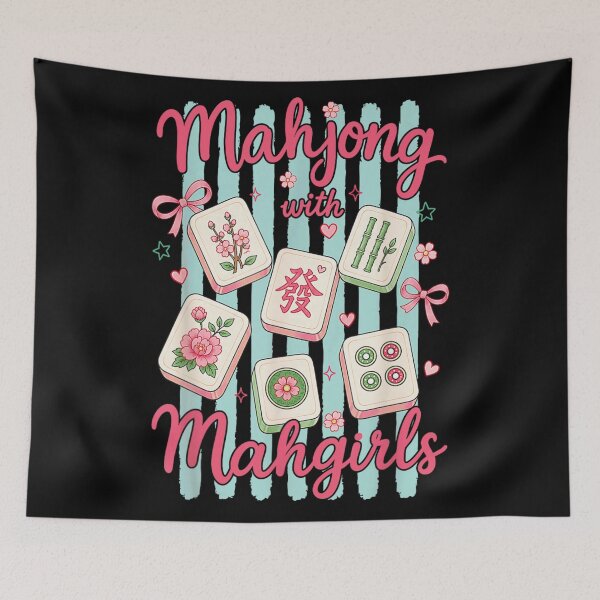 Item preview, Cute Coquette Aesthetic Mahjong With Mahgirls Pink Ribbon Floral Tiles Trendy Game designed and sold by DaphoLatara.