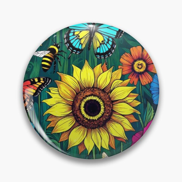 Item preview, Vibrant Neon Wildflower Meadow Pattern with Sunflowers and Butterflies designed and sold by Nexus Space.