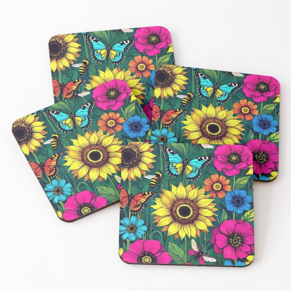 Item preview, Vibrant Neon Wildflower Meadow Pattern with Sunflowers and Butterflies designed and sold by Nexus Space.