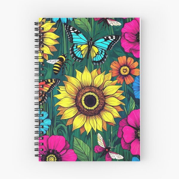 Item preview, Vibrant Neon Wildflower Meadow Pattern with Sunflowers and Butterflies designed and sold by Nexus Space.