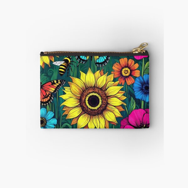 Item preview, Vibrant Neon Wildflower Meadow Pattern with Sunflowers and Butterflies designed and sold by Nexus Space.